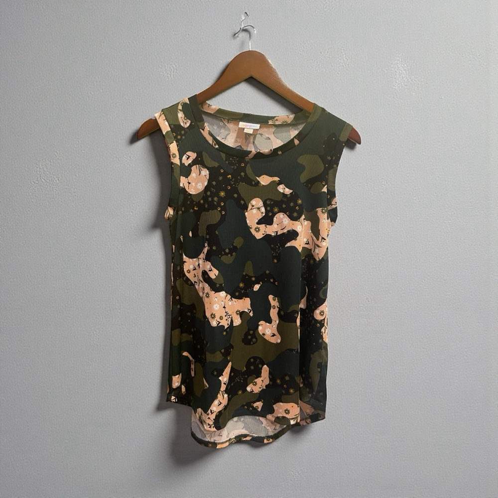 Women's LuLaRoe Cocoa Tank Top XXS Green Beige Camo - Picture 2 of 3